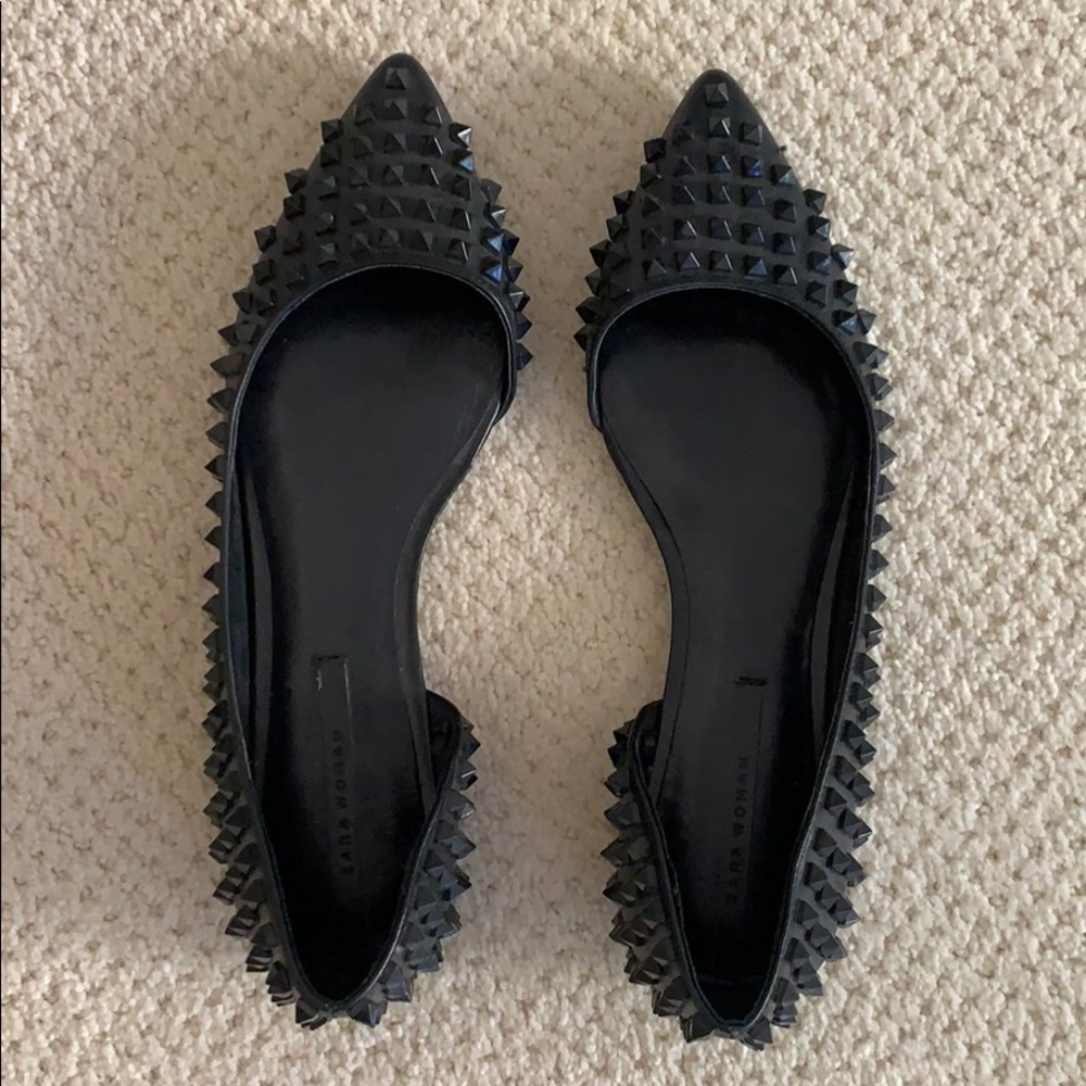 Black Zara studded flats, size 38/7.5US